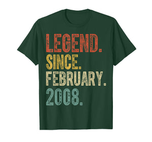 Retro 18 Years Old Legend Since February 2008 18th Birthday T-Shirt