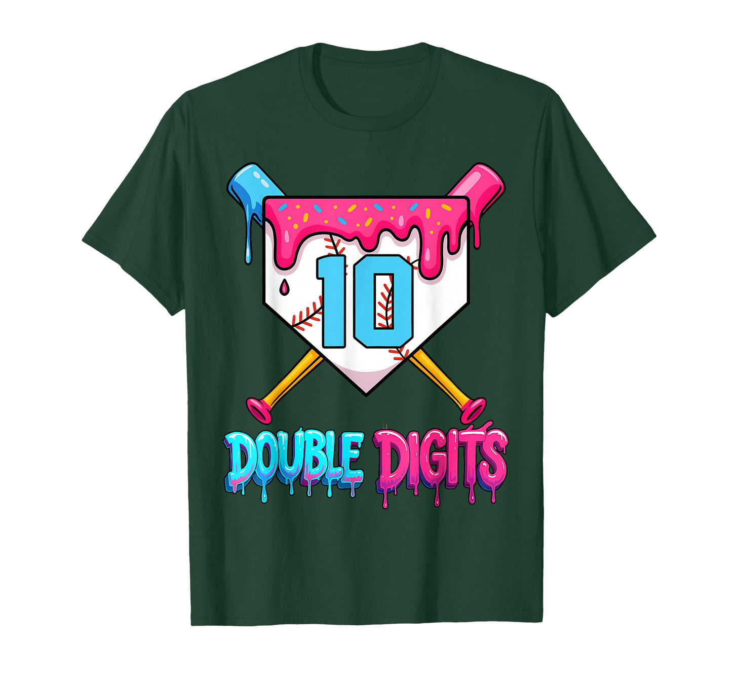 Baseball Drip 10th Birthday Boy Double Digits Ice Cream Drip T-Shirt