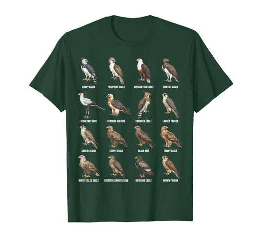 Global Birds of Prey Worldwide Raptor Species Chart T-Shirt