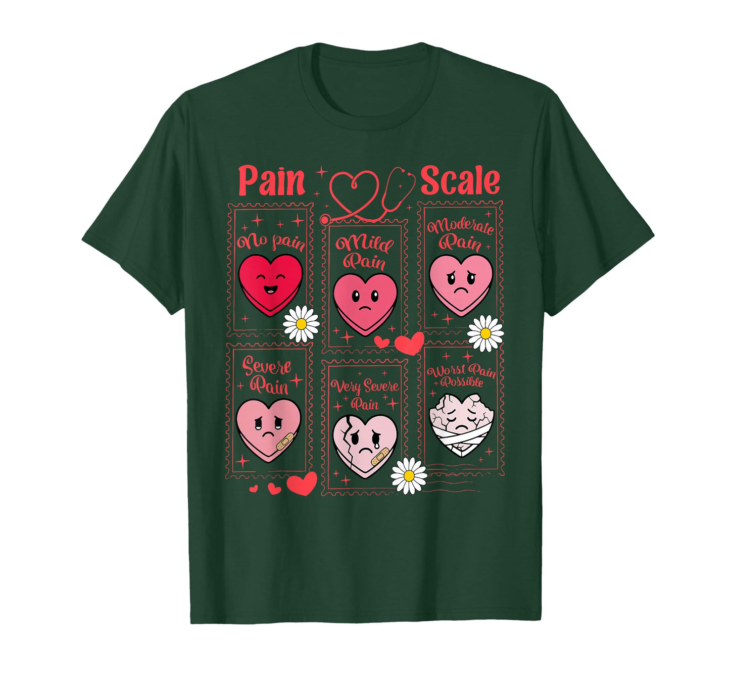 Stamp Pain Scale Heart Candy Trauma Nurse Triage Valentines T-Shirt