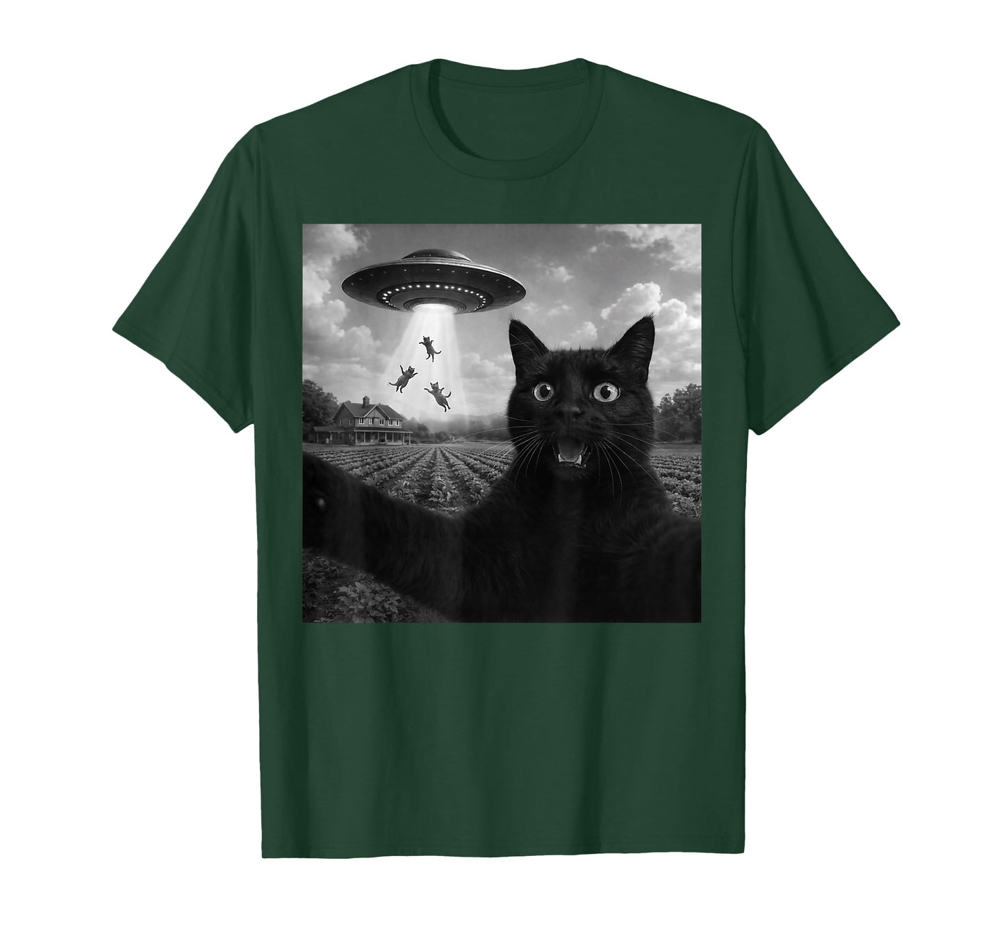 Cat Selfie with Alien UFO Funny Cats Gifts Boy Men Women Kid T-Shirt
