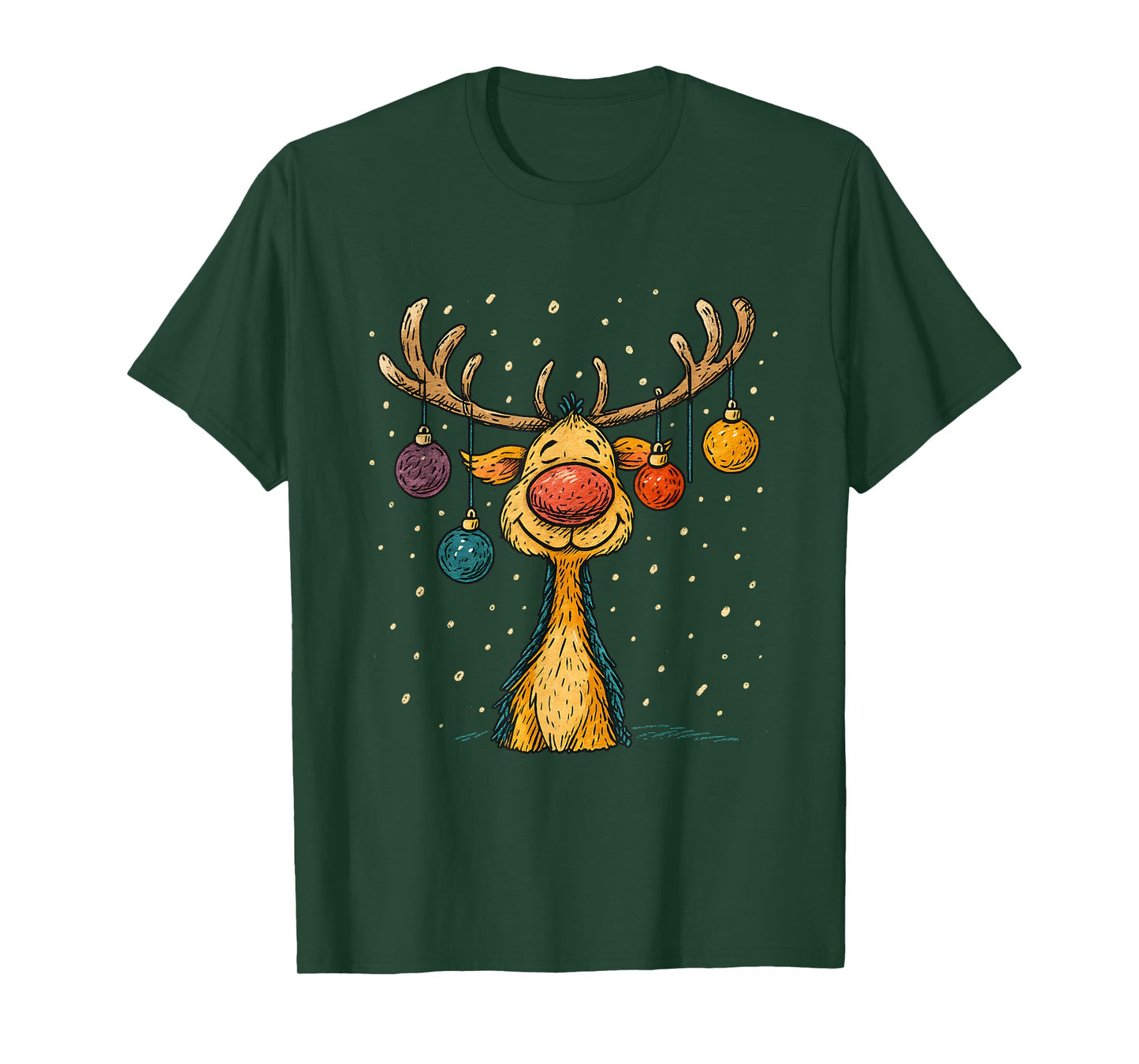 Funny Cute Reindeer Christmas with Ornaments T-Shirt