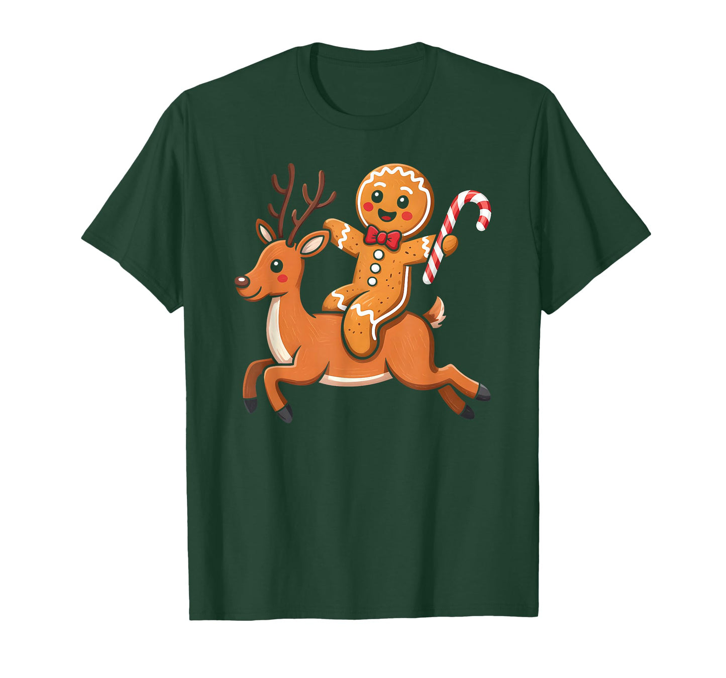 Gingerbread Riding Reindeer Christmas Boys Kids Xmas Pajamas T-Shirt