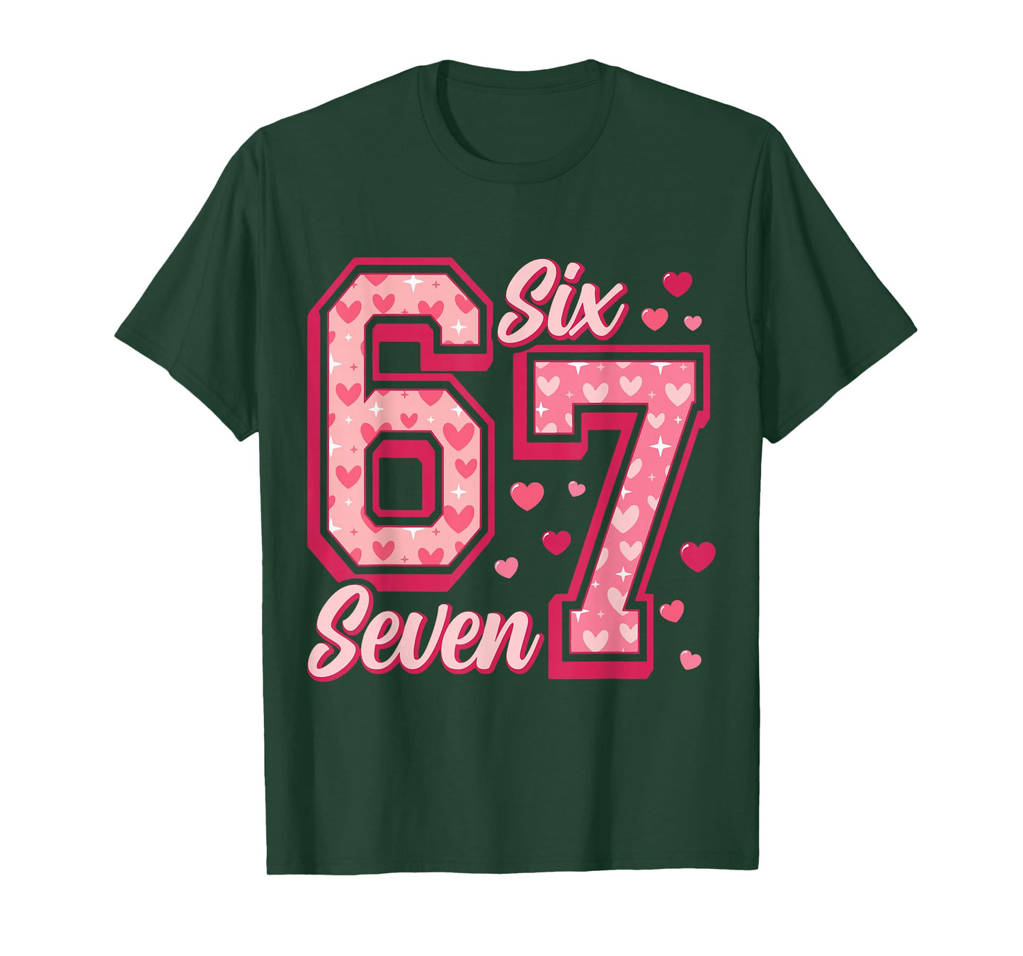 Funny Six Seven 6 7 Meme Pink Heart 6 7 Valentine’s Day T-Shirt
