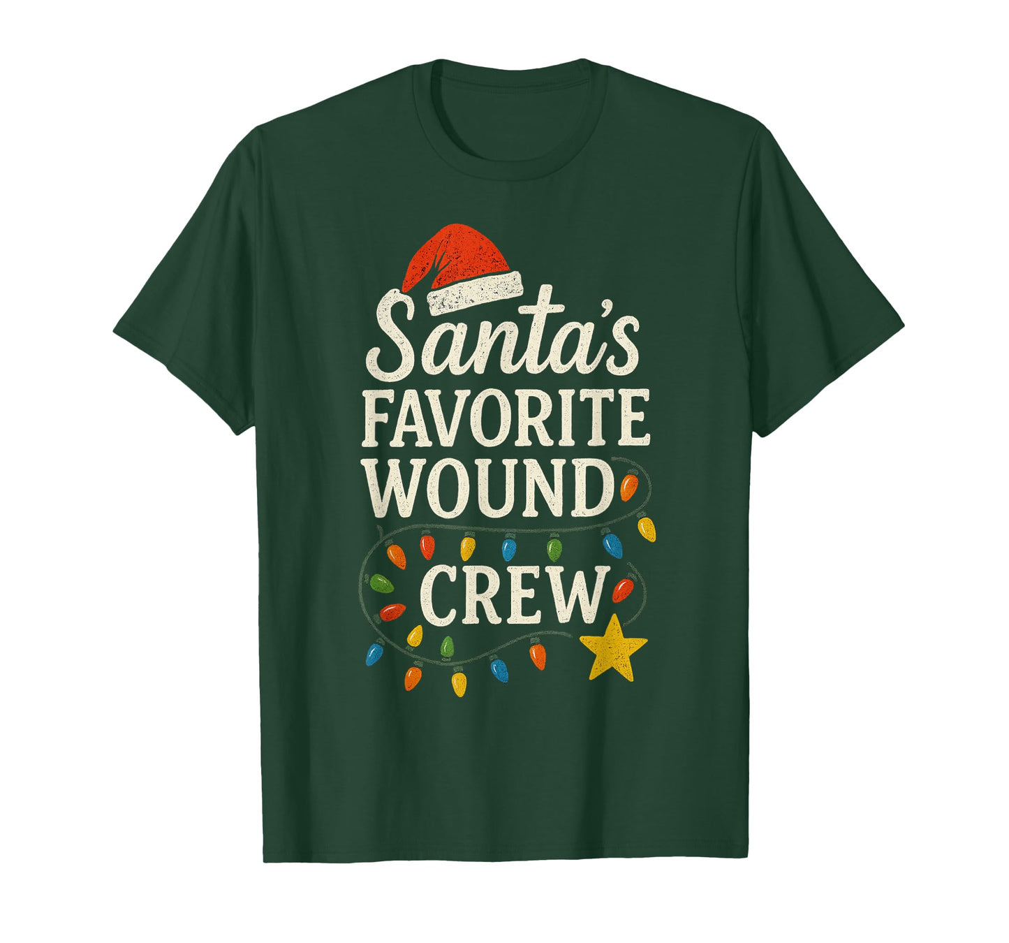 Santa's Favorite Wound Crew Christmas Wound Care Nurse Crew T-Shirt