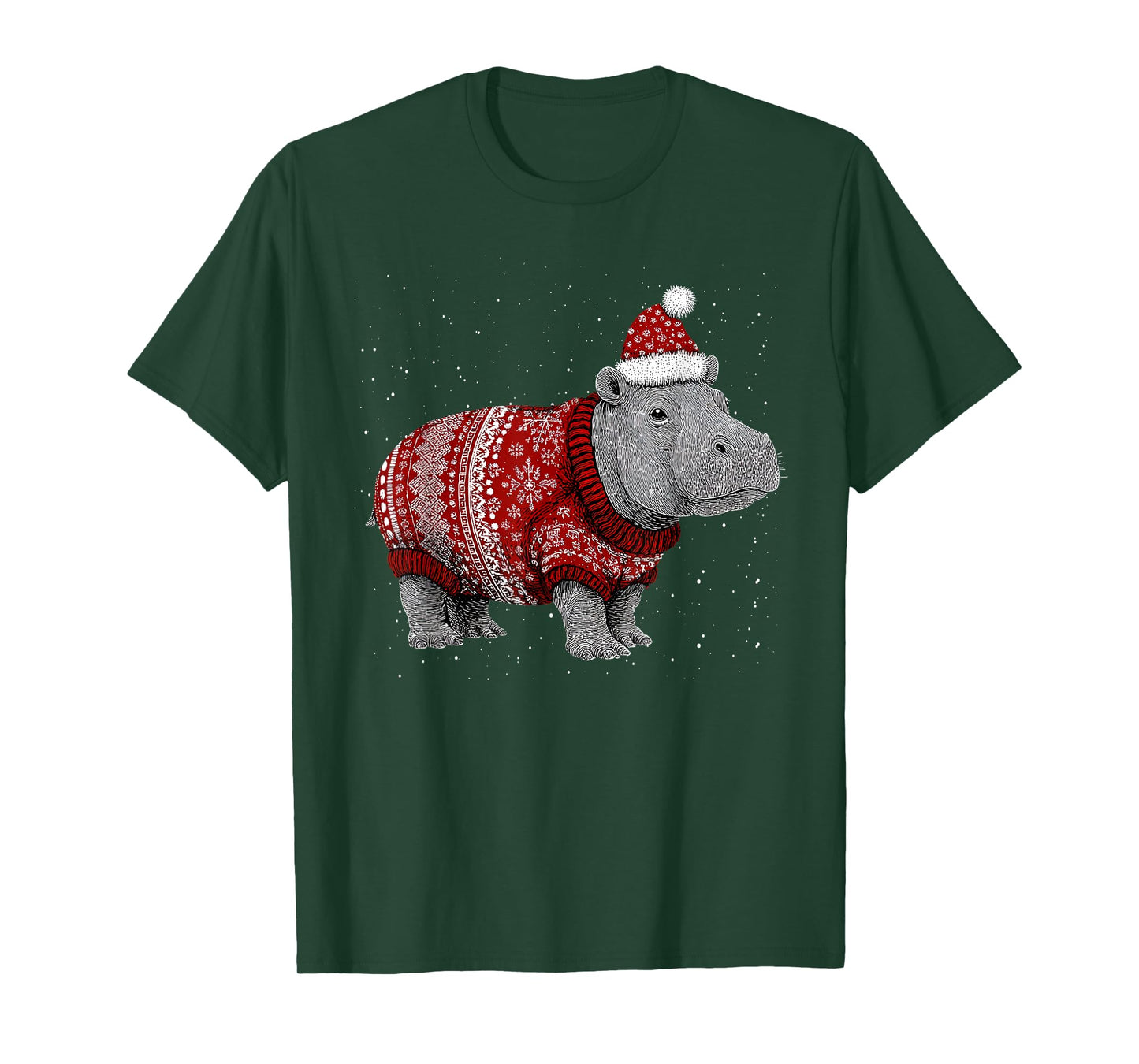 Merry Christmas Funny Hippo Santa Hat Xmas Pajama T-Shirt