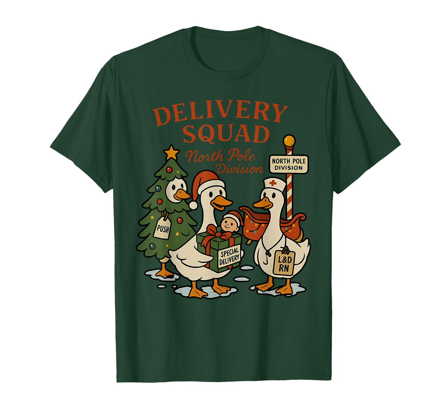 Delivery Squad Labor and Delivery Nurse Christmas Goose OB T-Shirt