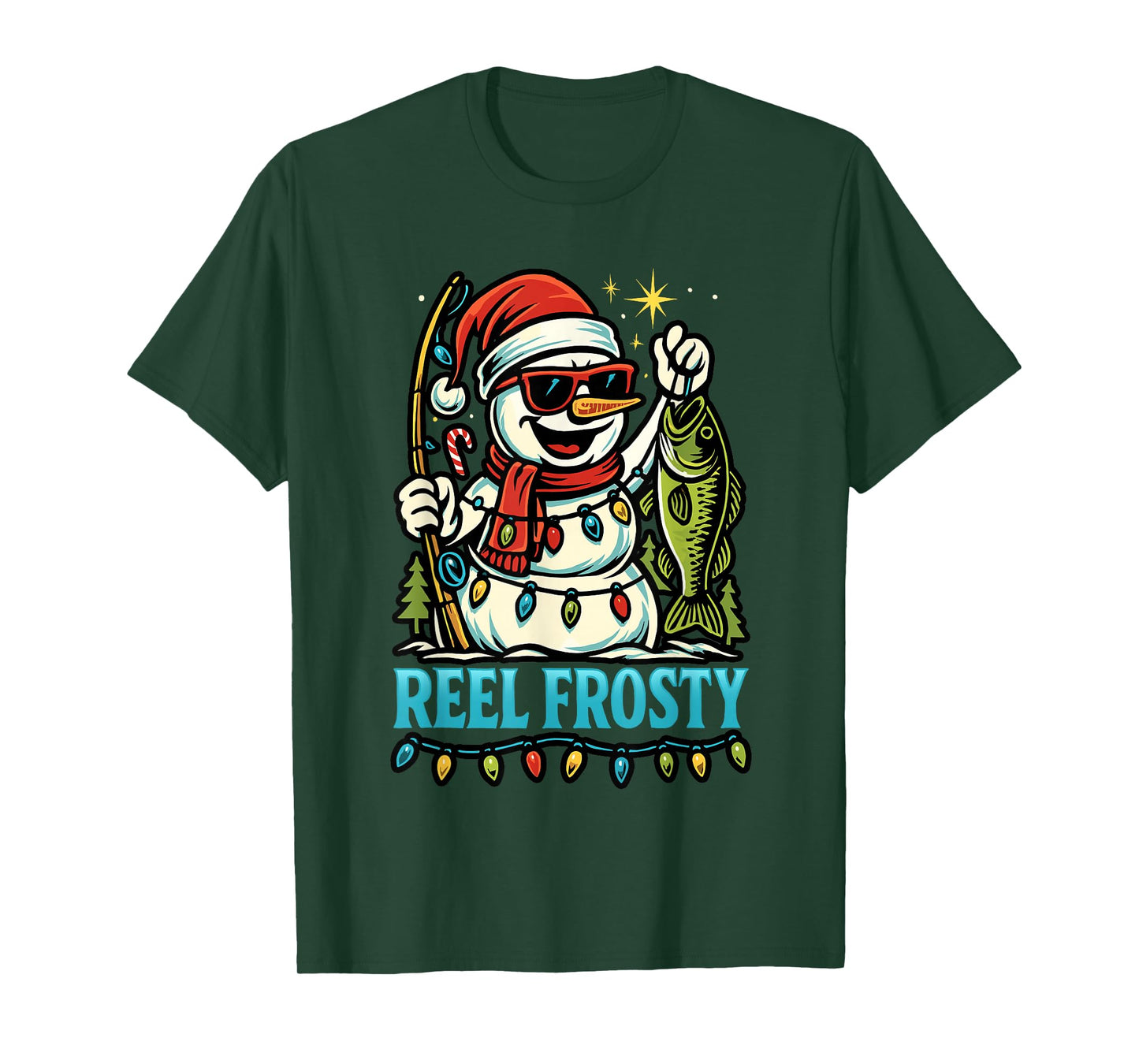 Snowman Fishing Christmas Holiday Festive Winter Fish Lover T-Shirt