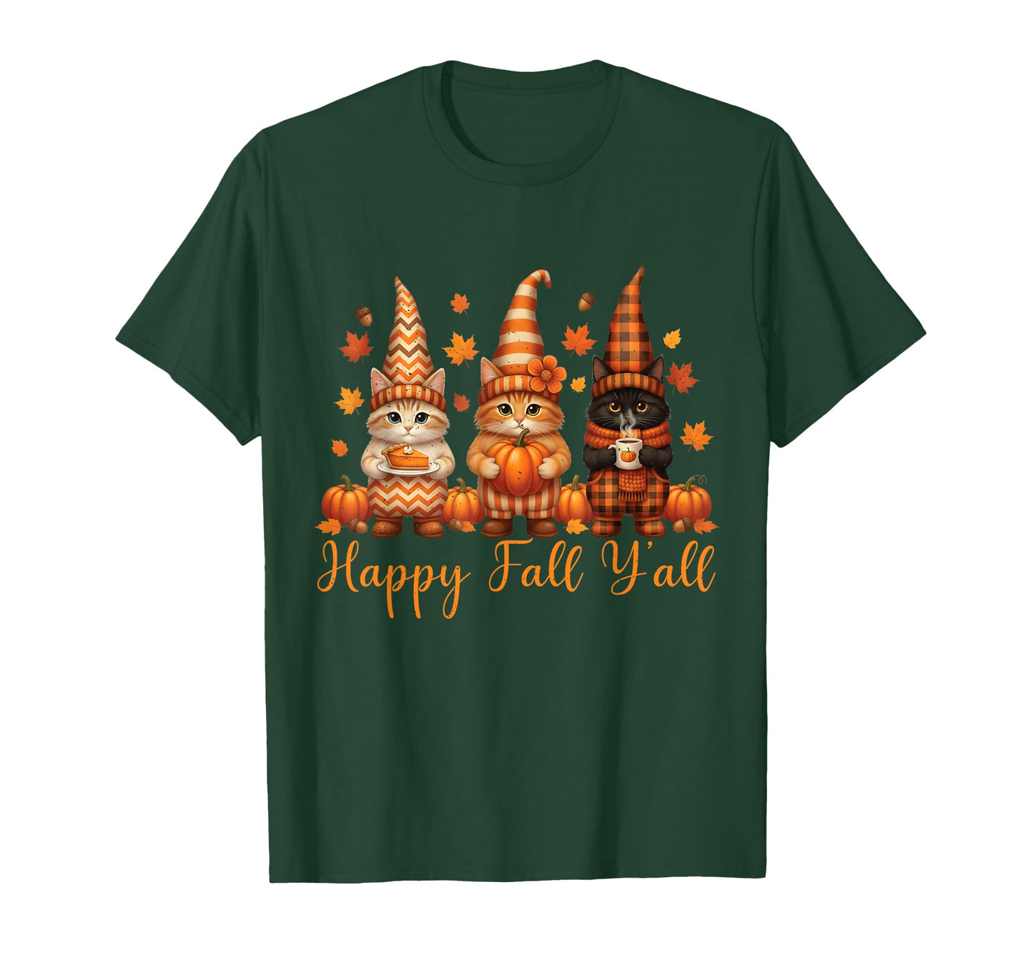 Happy Fall Y'all Cat Pumpkin Autumn Thanksgiving Men Women T-Shirt