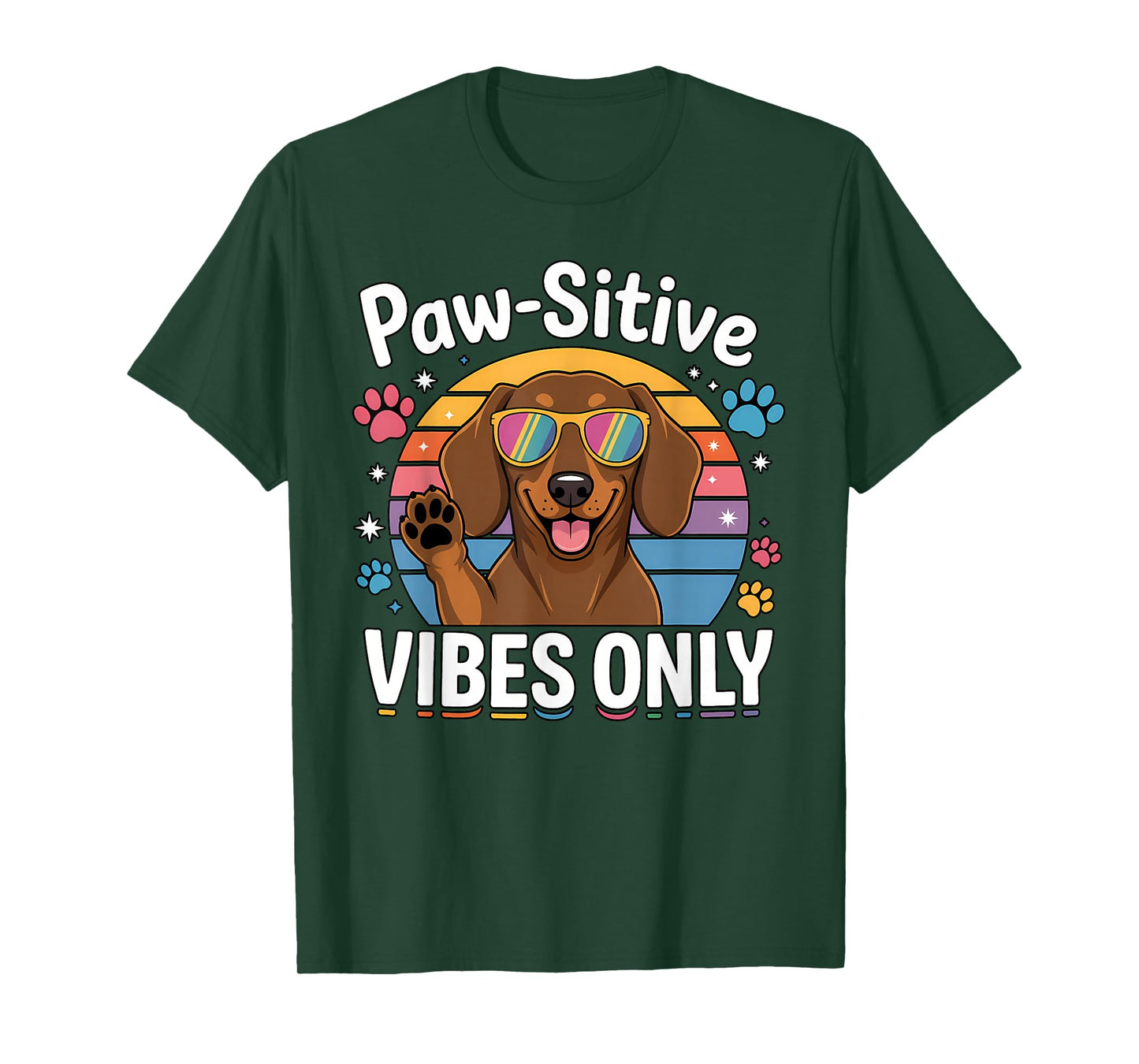 Vintage Dachshund Paw-sitive Vibes Only Cute Dog Lover T-Shirt