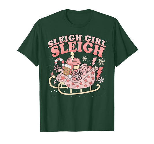 Christmas Gingerbread Pink Sleigh Girl Xmas Girls Kids Women T-Shirt