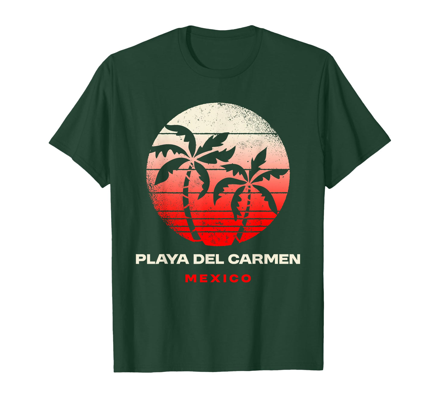 Playa del Carmen Mexico Retro Sunset Palm Beach Silhouette T-Shirt