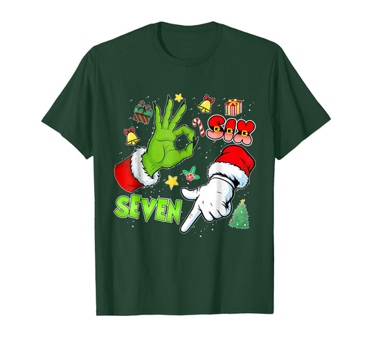 67 Christmas 6 7 Meme Elf Santa Pajamas Gen Alpha Slang T-Shirt