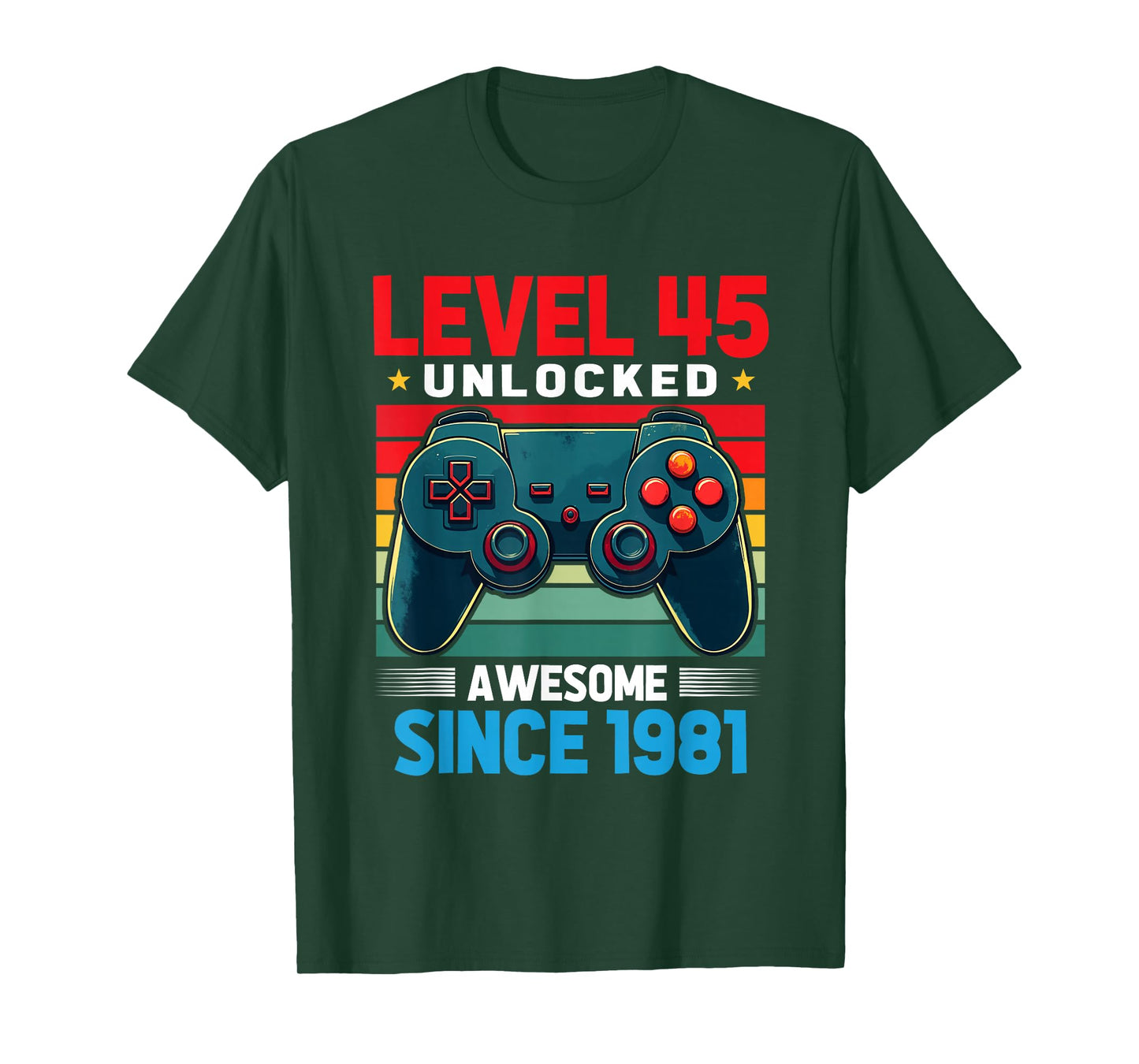 Level 45 Unlocked Awesome Since 1981 45th Birthday Gaming T-Shirt