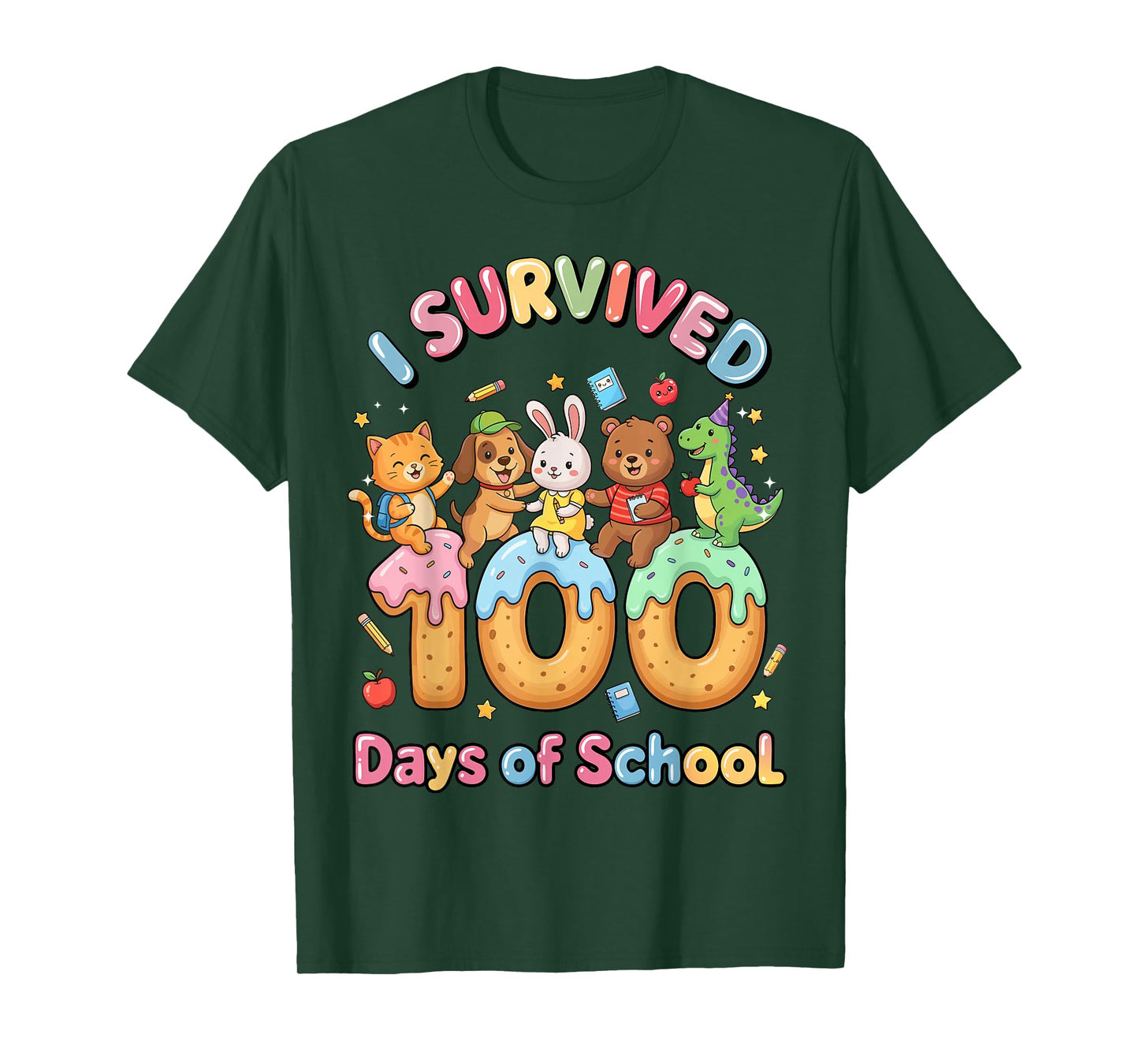 I Survived 100 Days of School Funny Cat Dog Dino Bunny Bear T-Shirt