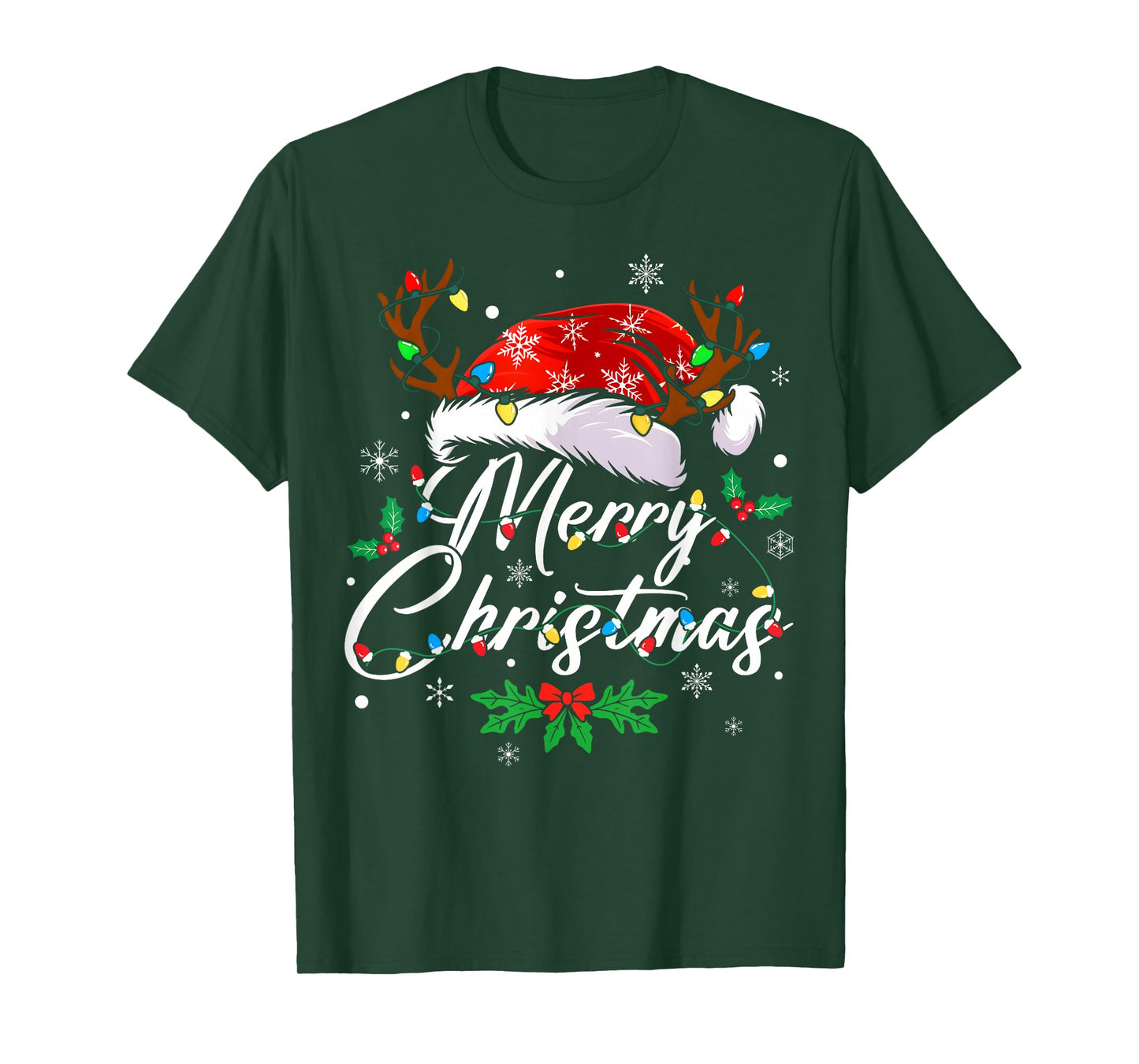 Merry Christmas Lights Red Santa Hat Xmas Family Men Women T-Shirt