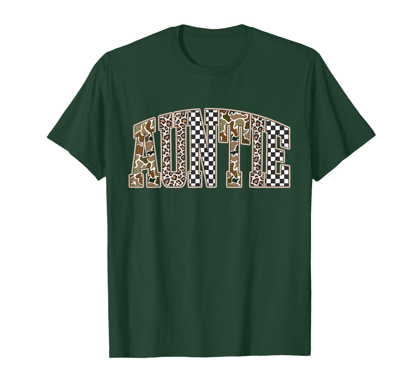 Vintage Camo Leopard Checkered Auntie Pregnancy Announcement T-Shirt