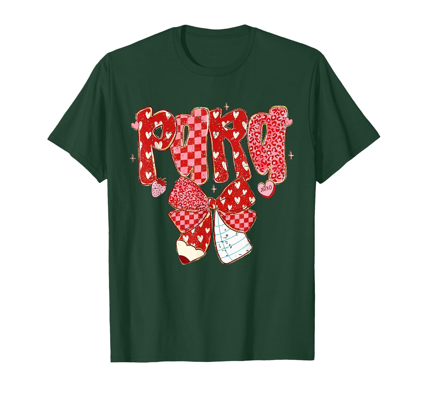Retro Checkered Coquette Bow Pencil para Teacher Valentine T-Shirt