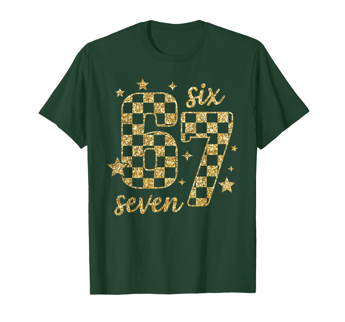 Funny Gold Checkered Six Seven Meme 67 Bling Bling Teacher T-Shirt