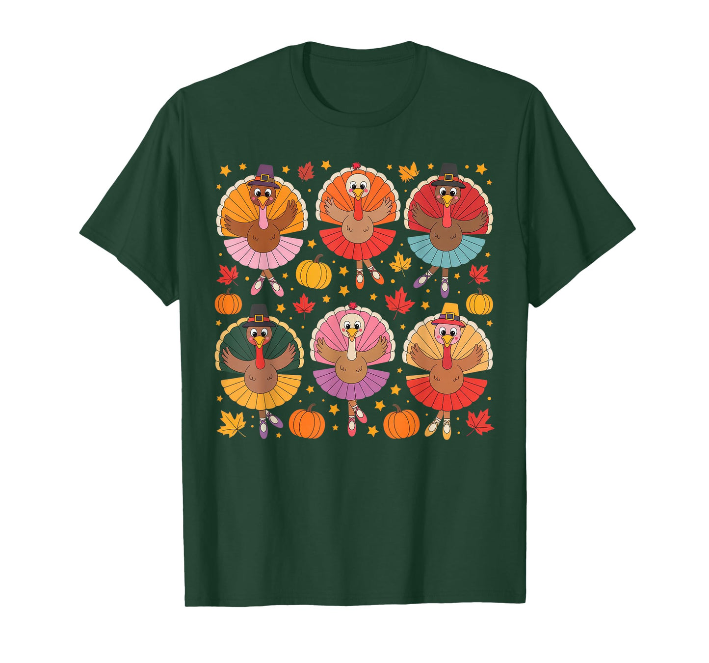 Autumn Ballerinas Dancing Cute Turkey Thanksgiving Girls T-Shirt