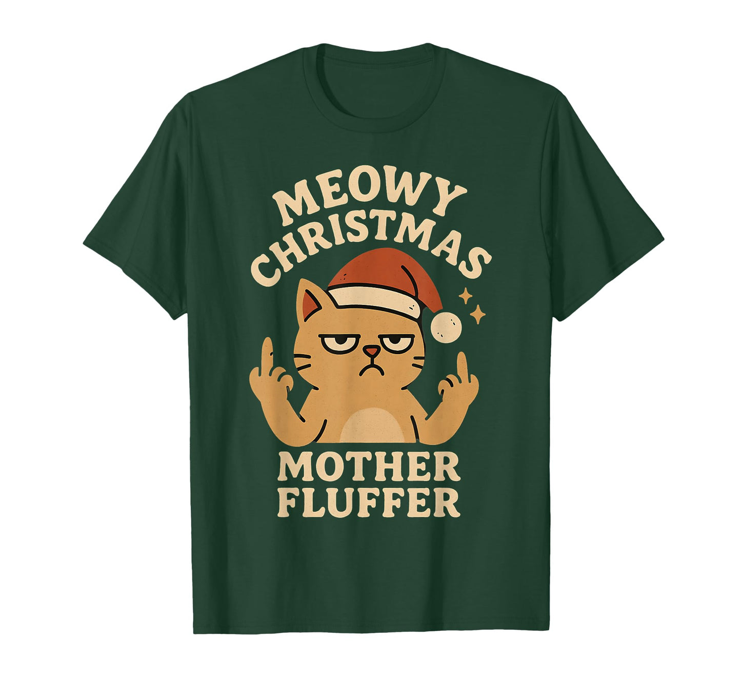 Meowy Christmas Mother Fluffer Funny Rude Cat Xmas Graphic T-Shirt
