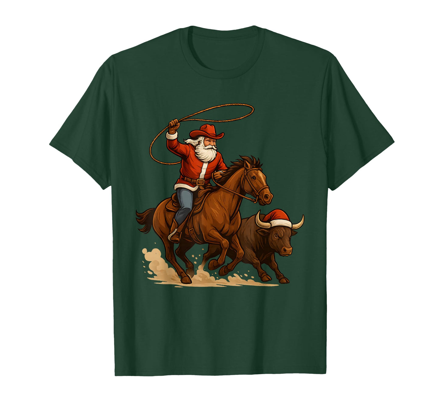 Santa Claus Cowboy Vintage Western Christmas Pajamas Xmas T-Shirt
