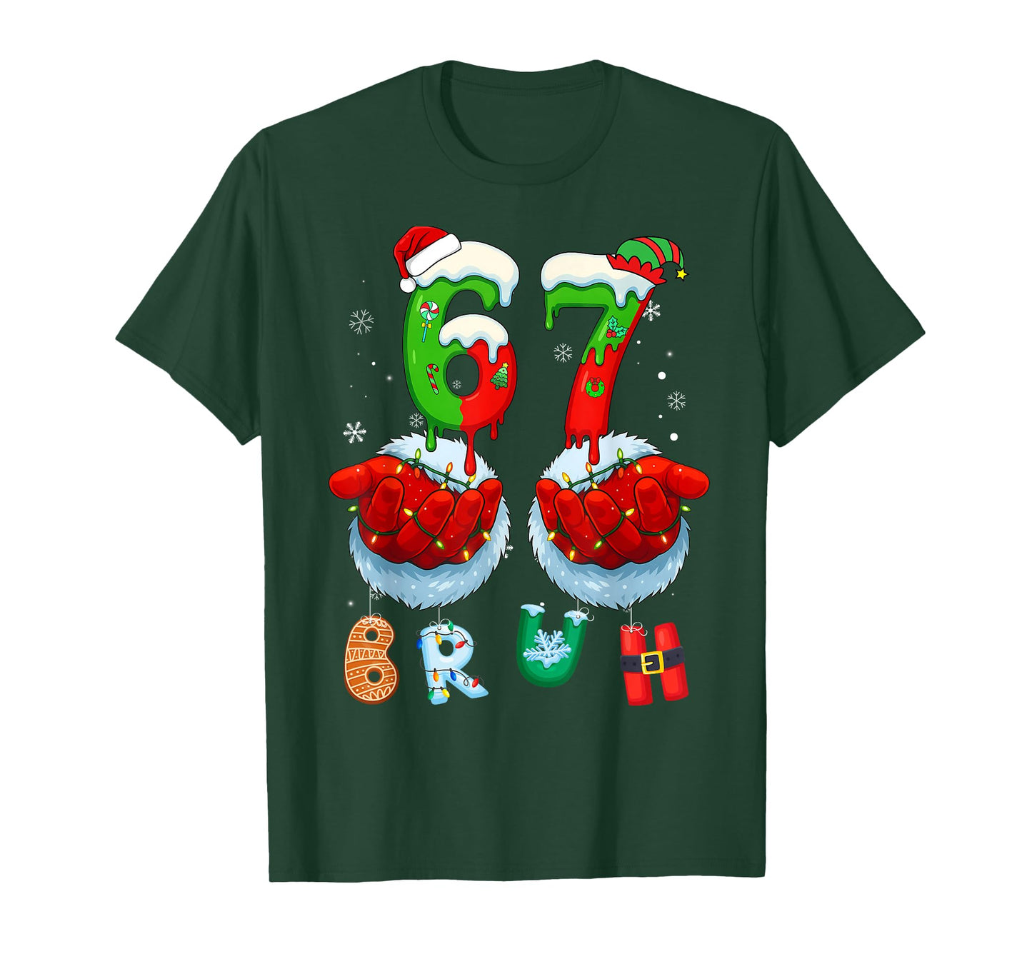 Funny Bruh Six Seven 67 Meme 6 7 Christmas Santa Hand Boys T-Shirt