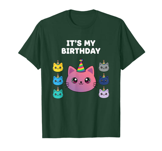 Birthday It's My Birthday Cute Kawaii Cat Party for Kids, Te T-Shirt