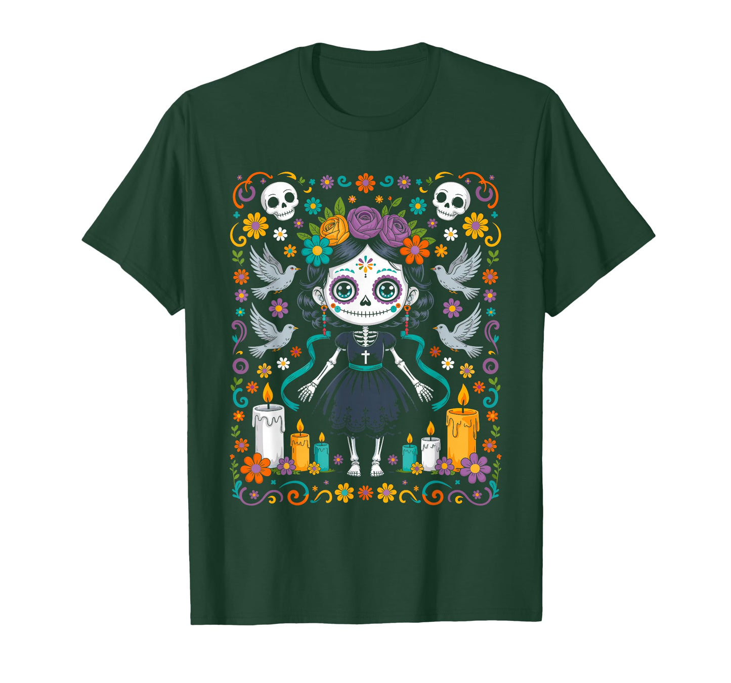 La Catrina Día De Los Muertos Cute Mexican Folk Art T-Shirt