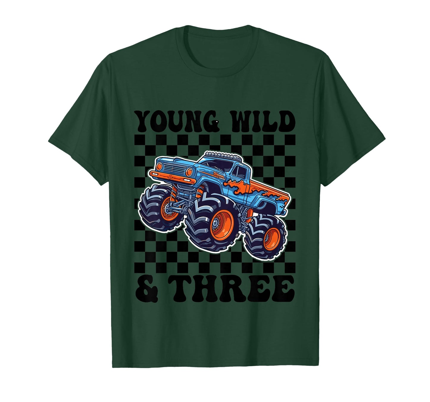 3rd Birthday Monster Truck Young Wild and Three 3 Year Old T-Shirt