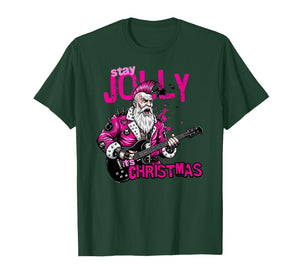 Stay Jolly Punk Santa – Rock & Roll Guitar Christmas T-Shirt