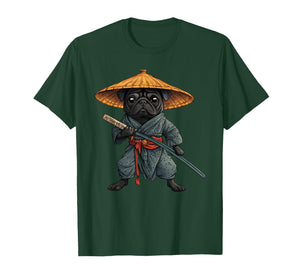 Black Pug Samurai Art Japanese Vintage T-Shirt