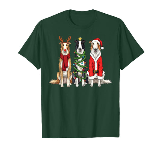 Retro Christmas Borzoi Santa Reindeer Dog Lover T-Shirt