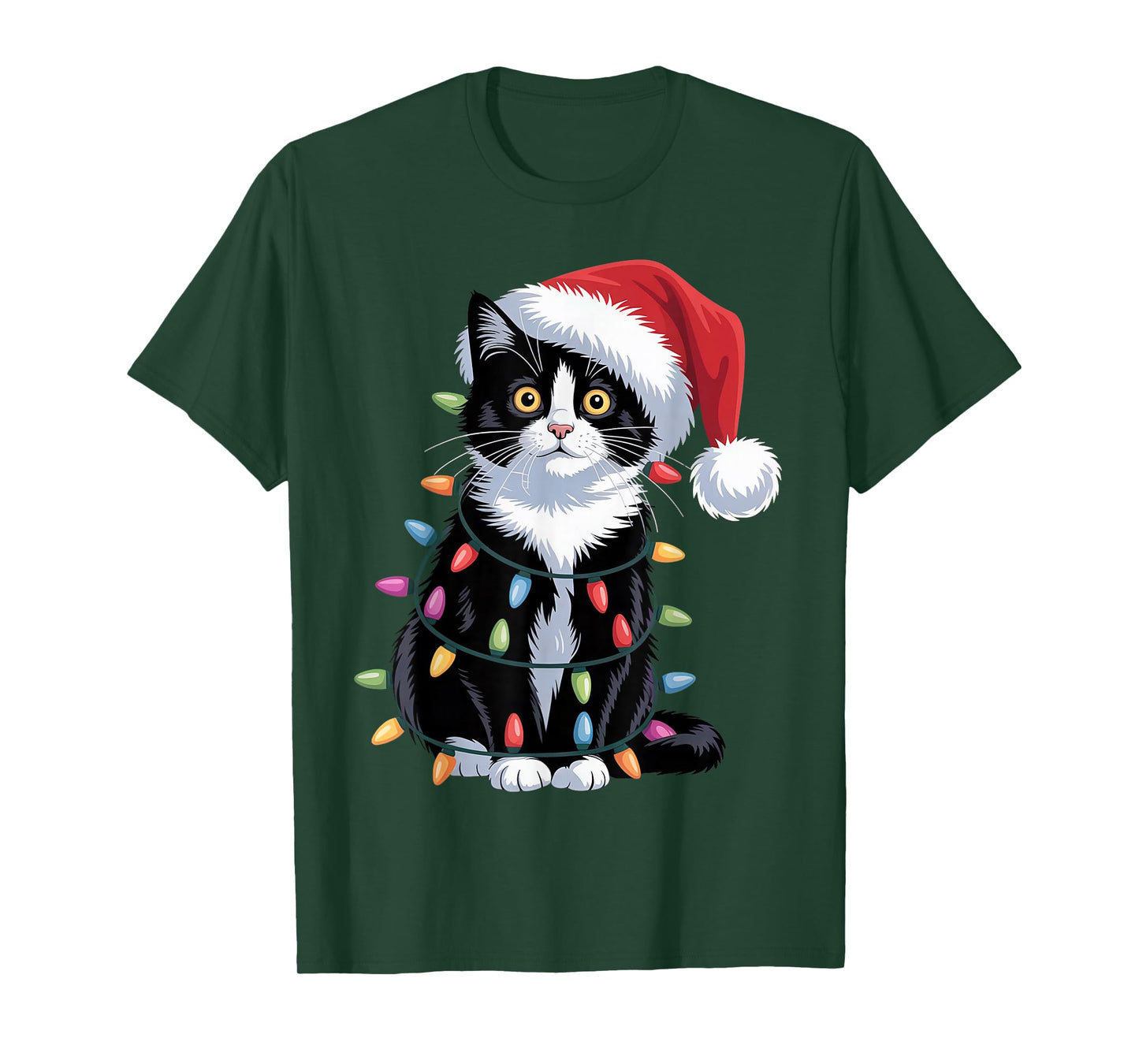 Tuxedo Cat Meow Santa Tuxie Christmas Tree T-Shirt