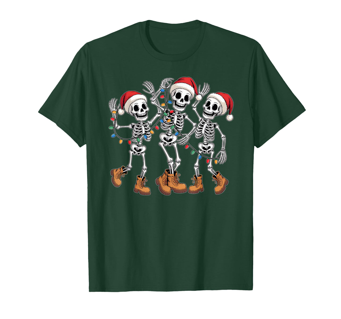 Dancing Skeleton Christmas Lights Santa Hat Xmas Pajamas T-Shirt