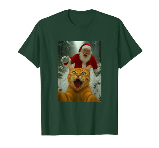 Cat Selfie with Santa Claus - Funny Kitten Christmas Lover T-Shirt