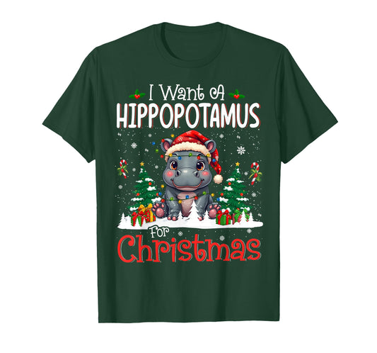 I Want A Hippopotamus for Christmas Xmas Hippo for Kid Women T-Shirt