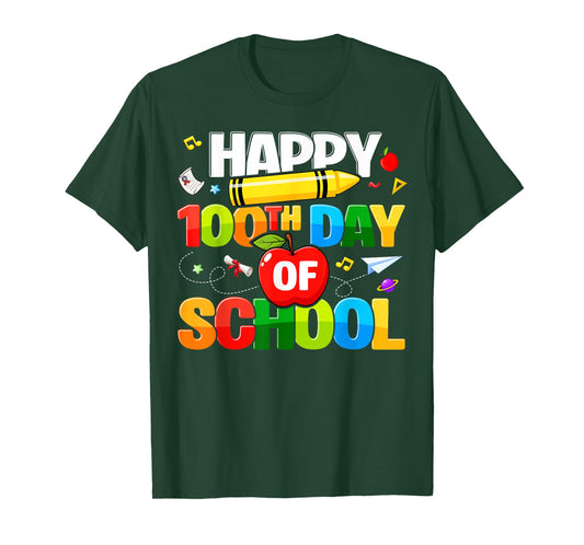 100th Day of School Shirt for Teachers Kids Happy 100 Days T-Shirt