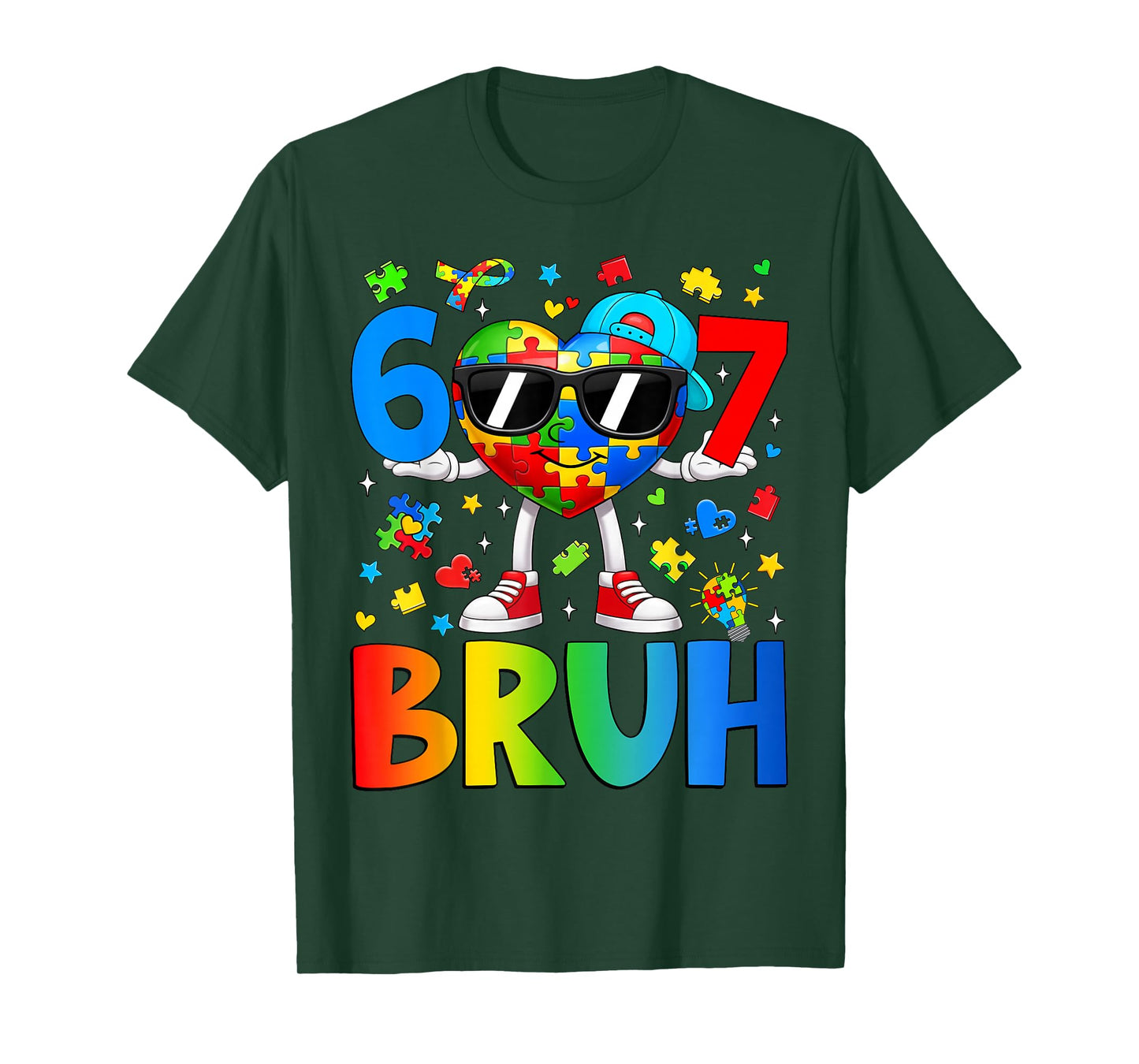Six Seven Bruh 6 7 Puzzle Heart 67 Autism Awareness Boy Kids T-Shirt