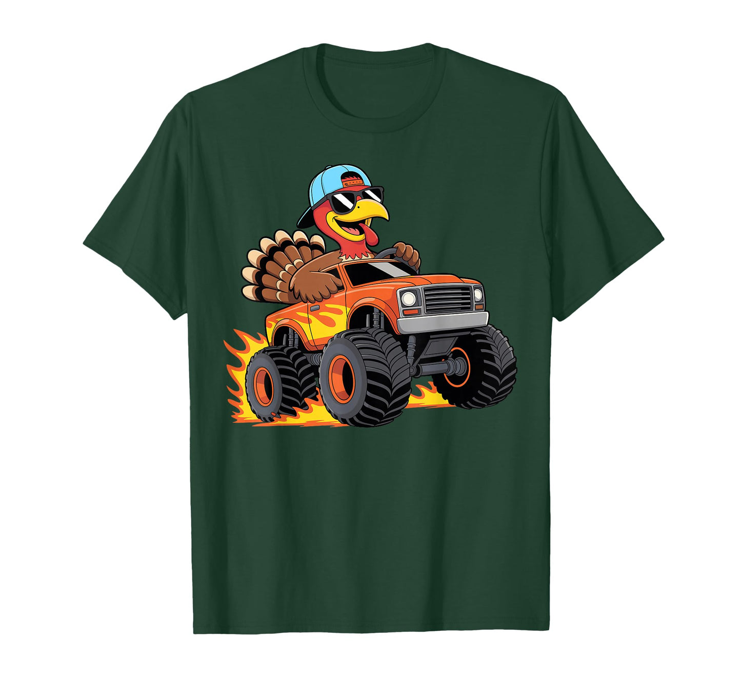 Thanksgiving Turkey Riding Monster Truck Boys Kids Youth T-Shirt