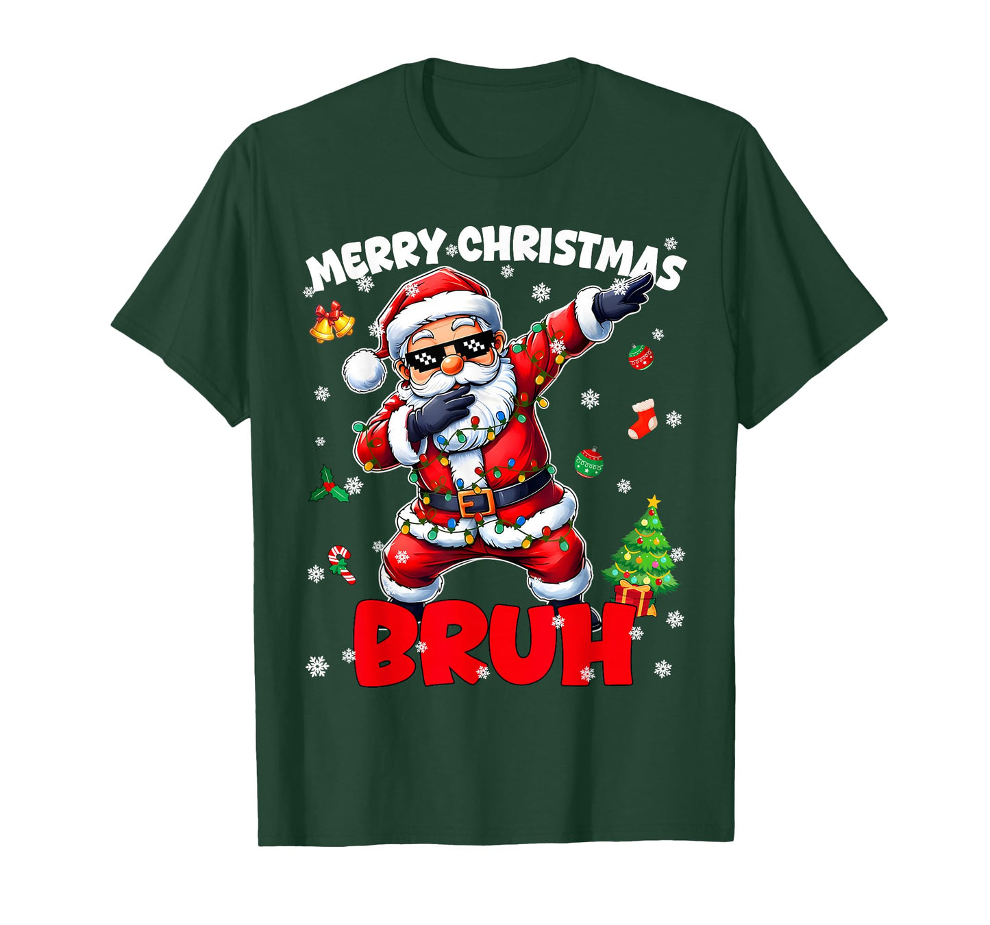Merry Christmas Bruh Funny Santa Christmas PJs Men Boys Kids T-Shirt