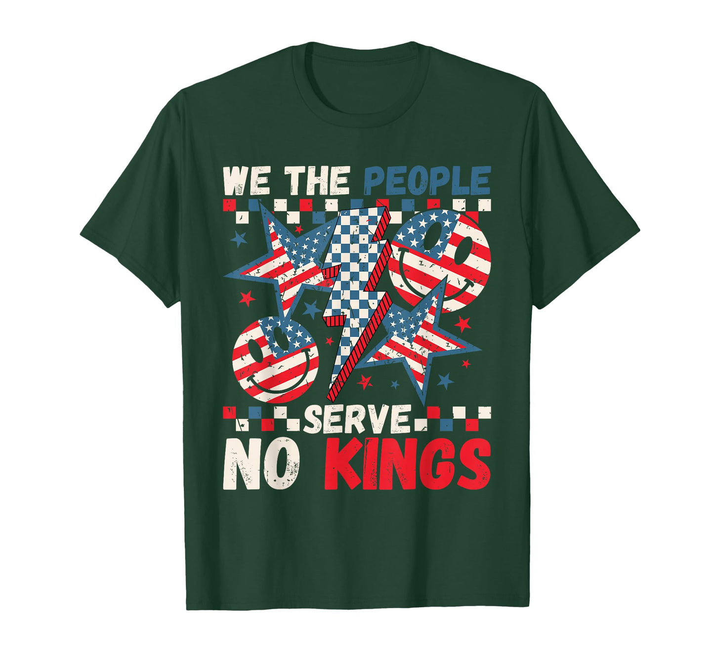 We The People Serve No Kings Checkered Bolt American T-Shirt