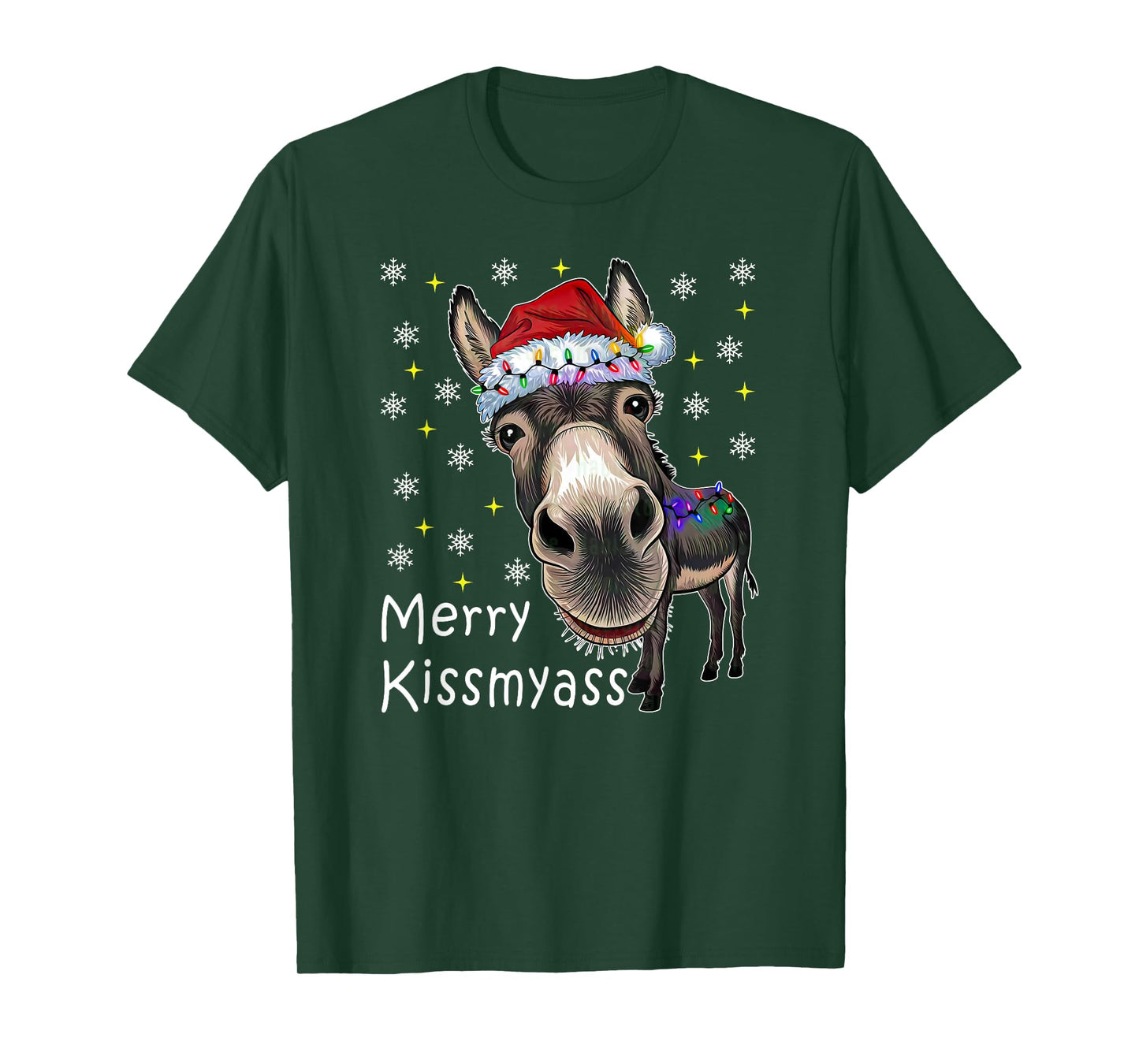 Merry KissMyAss Funny Donkey Christmas Lights Saying Quote T-Shirt