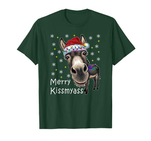 Merry KissMyAss Funny Donkey Christmas Lights Saying Quote T-Shirt