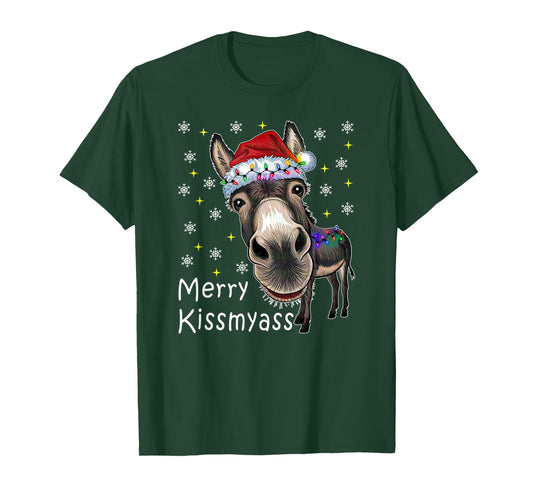 Merry KissMyAss Funny Donkey Christmas Lights Saying Quote T-Shirt