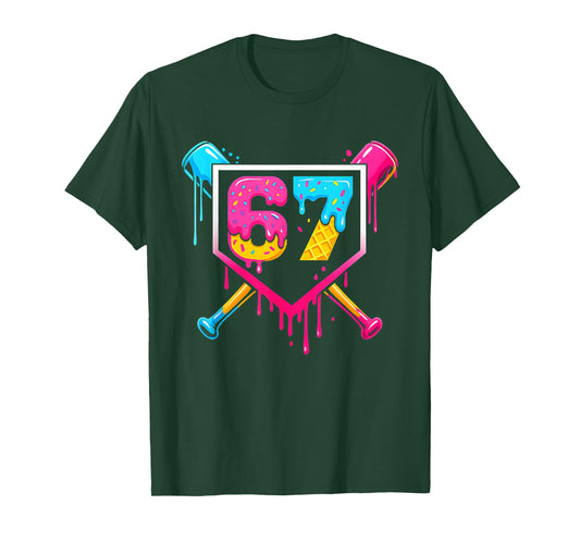Baseball Ice Cream Drip 67 Meme Six Seven 67th Birthday T-Shirt