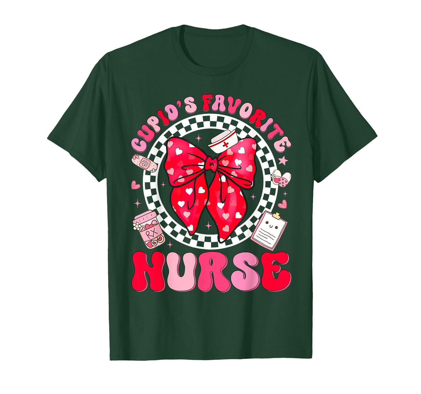 Cupid's Favorite Nurse Valentine Coquette Bow Girl Women T-Shirt