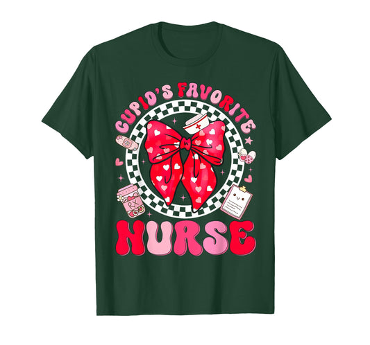 Cupid's Favorite Nurse Valentine Coquette Bow Girl Women T-Shirt