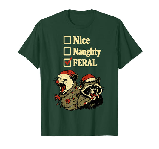 Funny Feral Christmas Raccoon and Possum Festive Xmas Animal T-Shirt