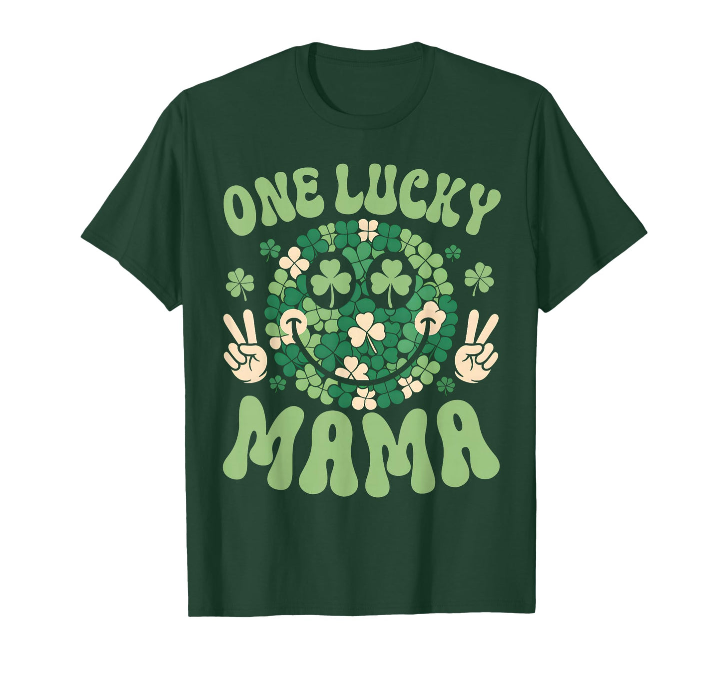 St Patricks Day Family Matching Groovy Retro One Lucky Mama T-Shirt